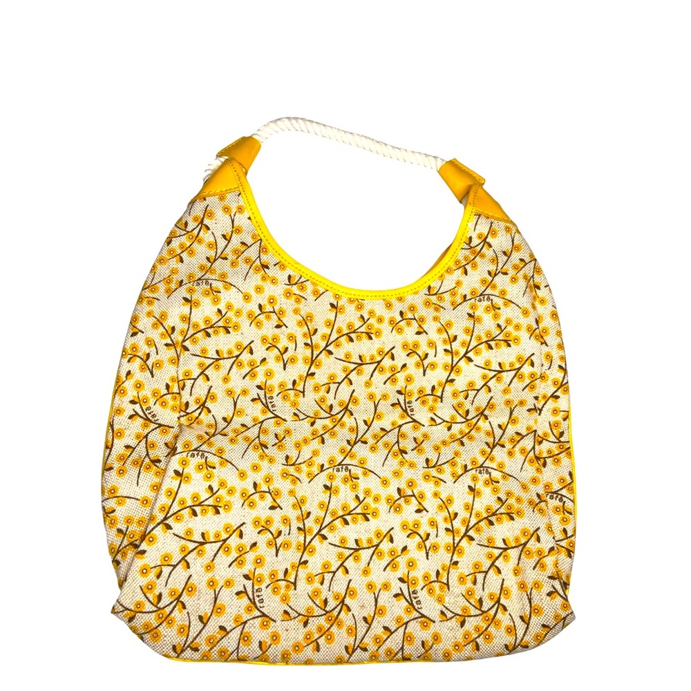 New Rafe Floral Print Yellow Handbag Rope Handle Hobo - Picture 2 of 8